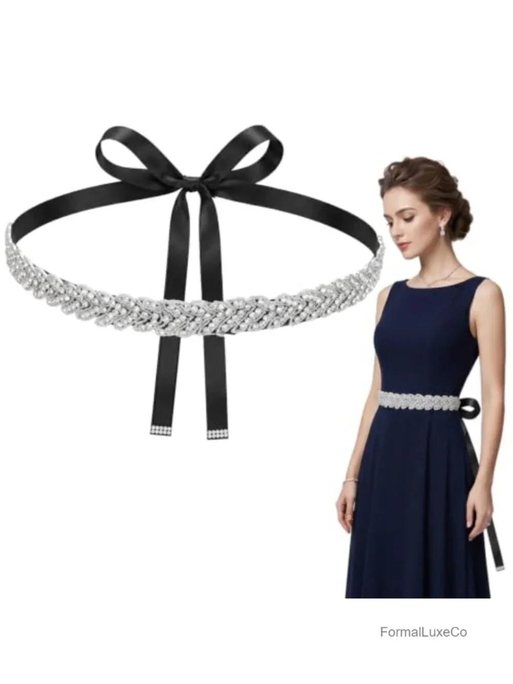 Sparkling Crystal Wedding Waist Belt Adjustable Rhinestone Ribbon Belt for